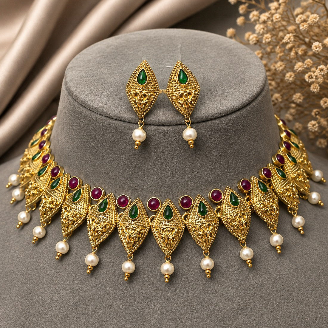 Kite Filigree Pearl Necklace Set