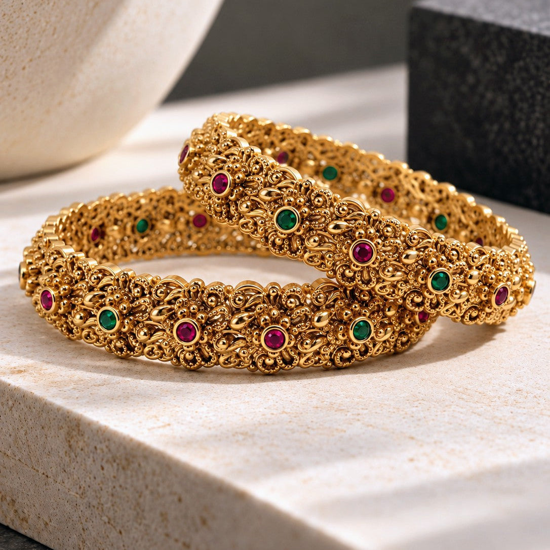 Floral Filigree Multi-Stone Bangle