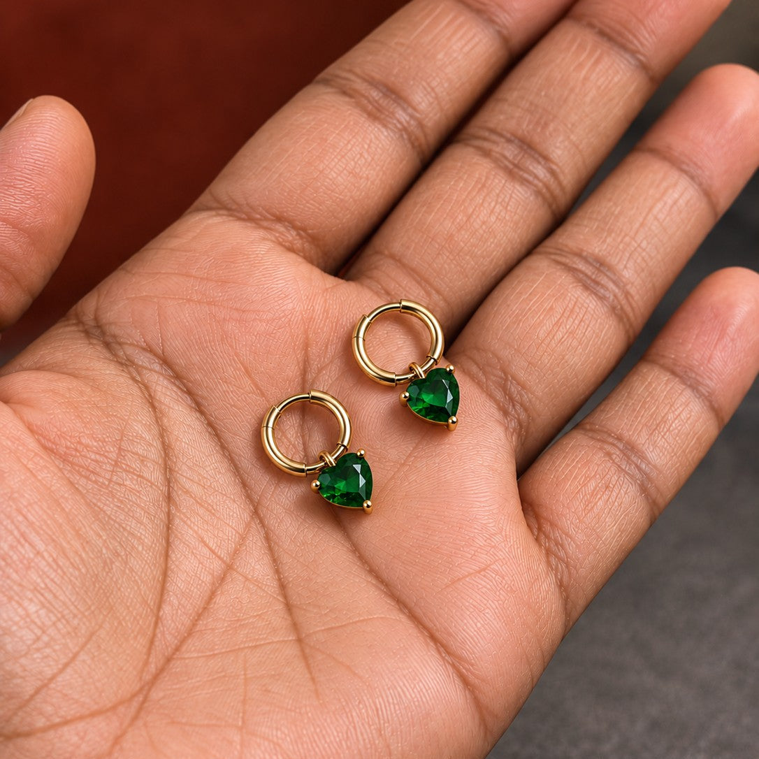 Heart Cut Stone Huggies Drop Earrings