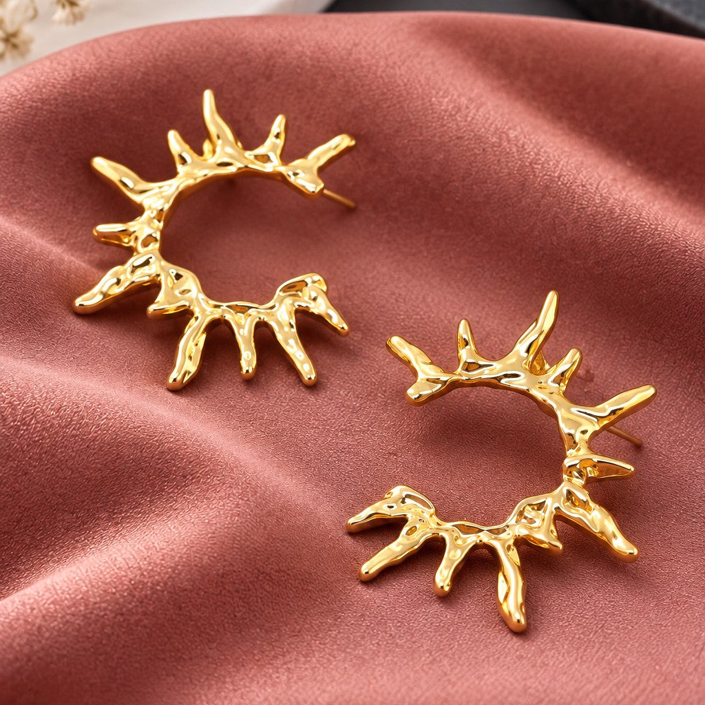 Molten Sun Ray C Hoop Earrings