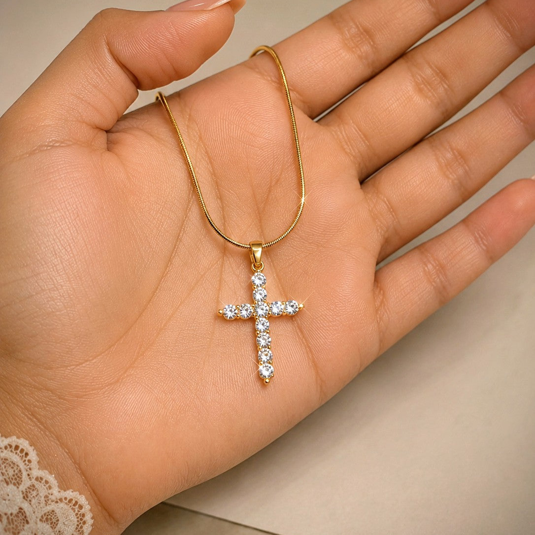 Elongated CZ Cross Necklace
