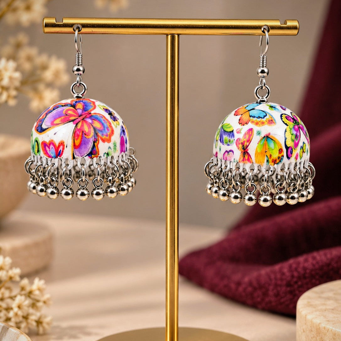 Butterfly Print Jhumka Earrings