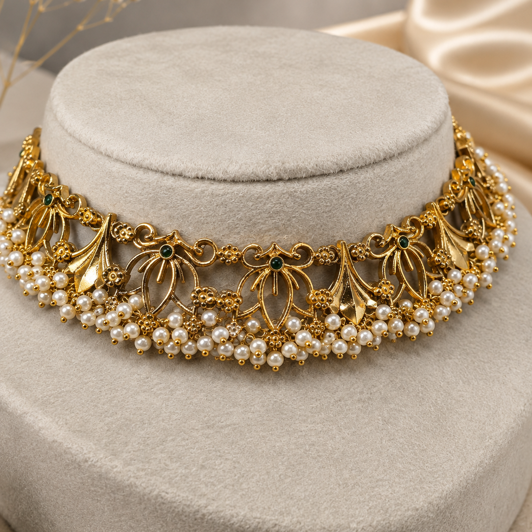 Lotus Pearl Fringe Choker