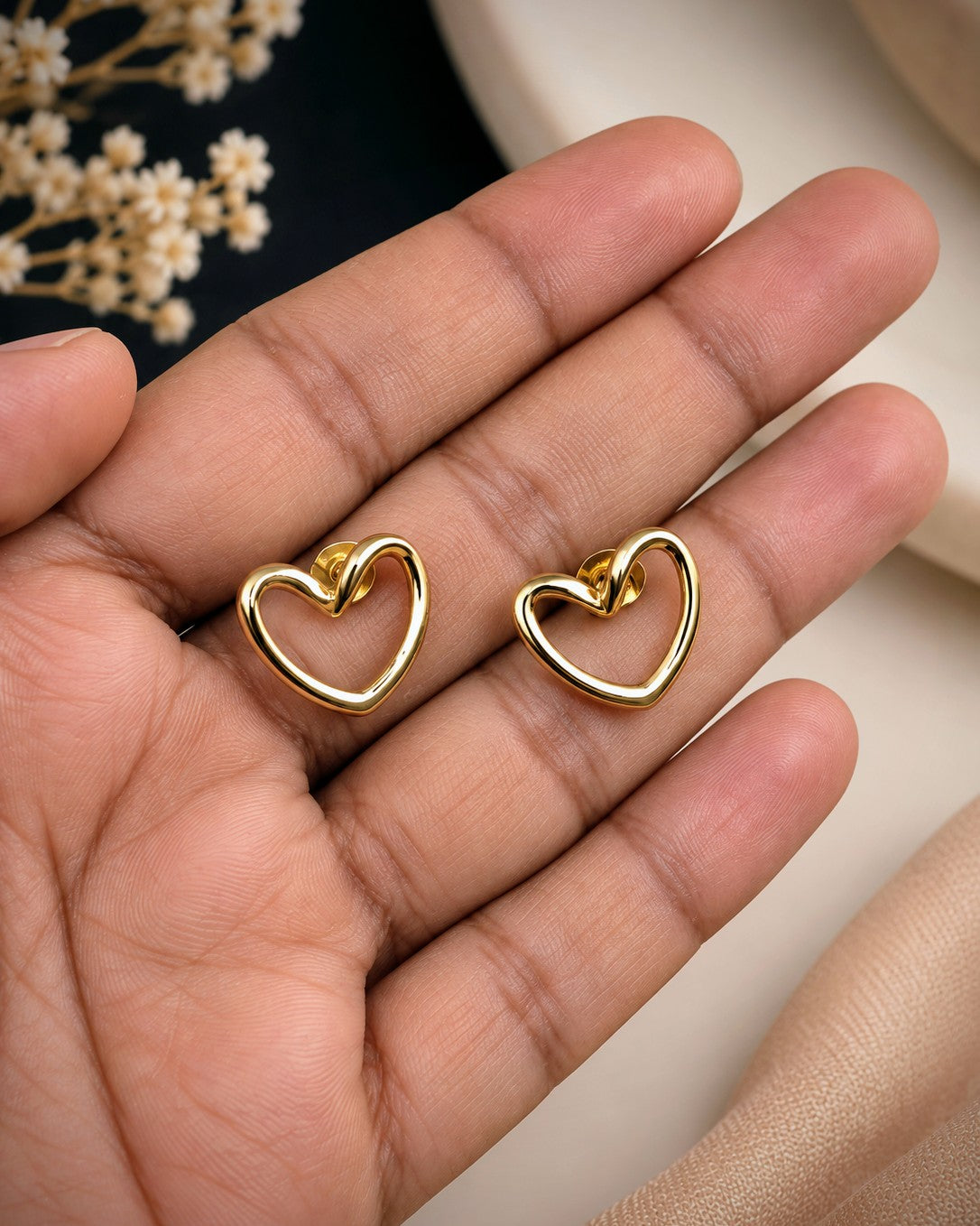 Open Heart Stud Earrings