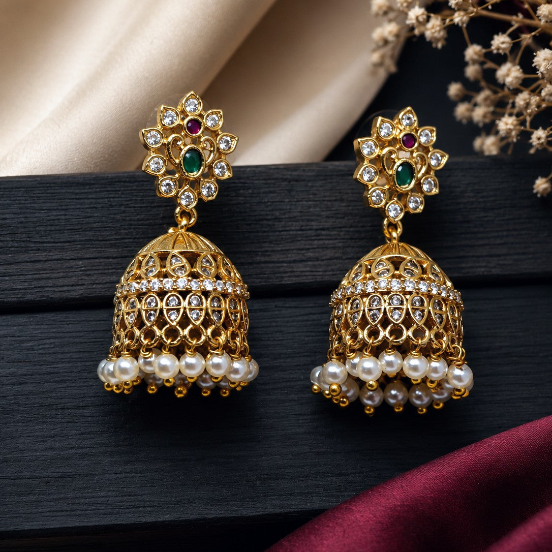 Floral Kundan Jhumka Necklace Set