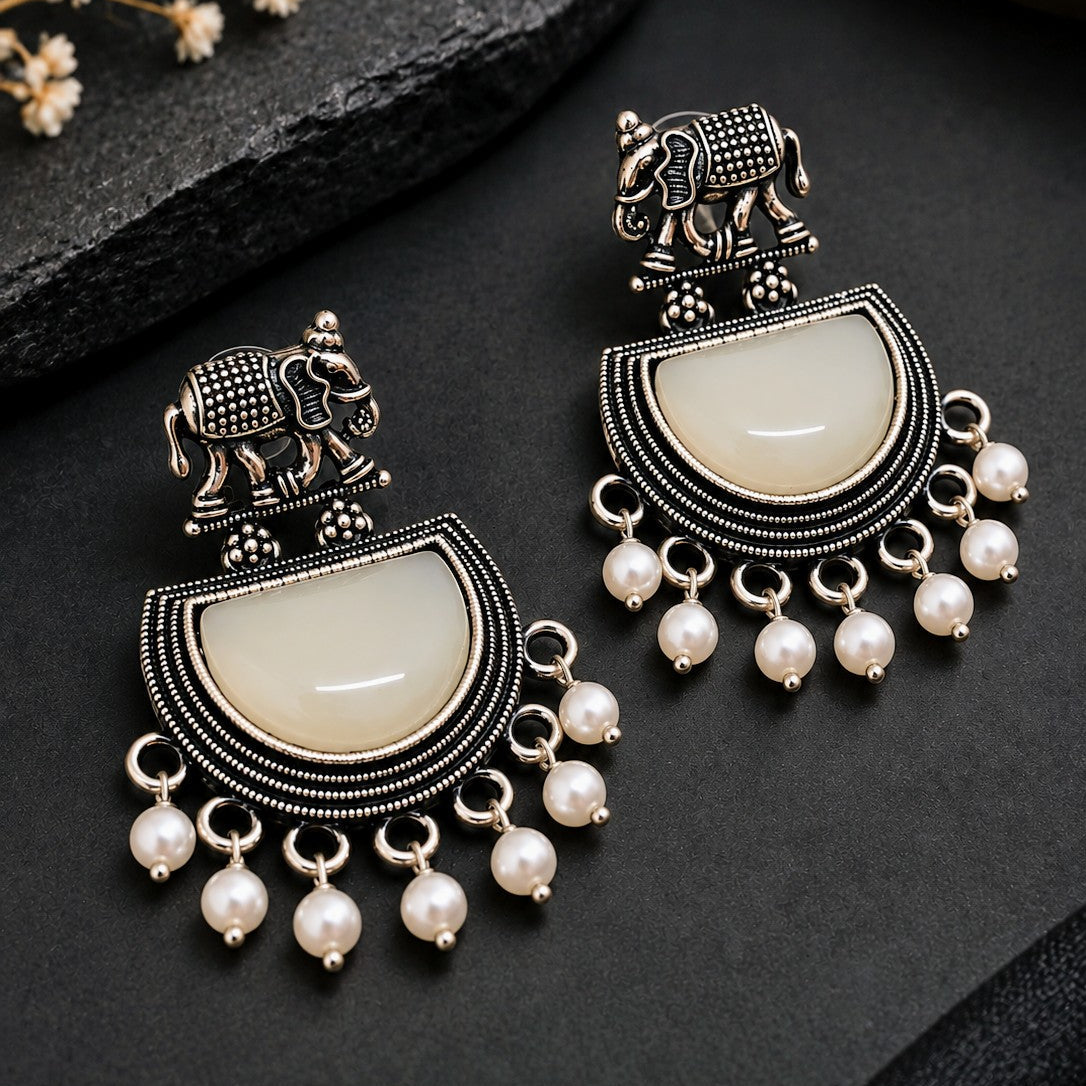 Elephant Half Moon Drop Earrings