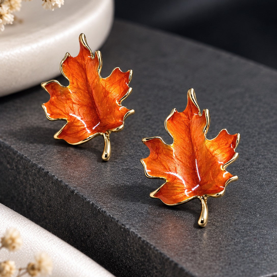 Enamel Maple Leaf Earrings