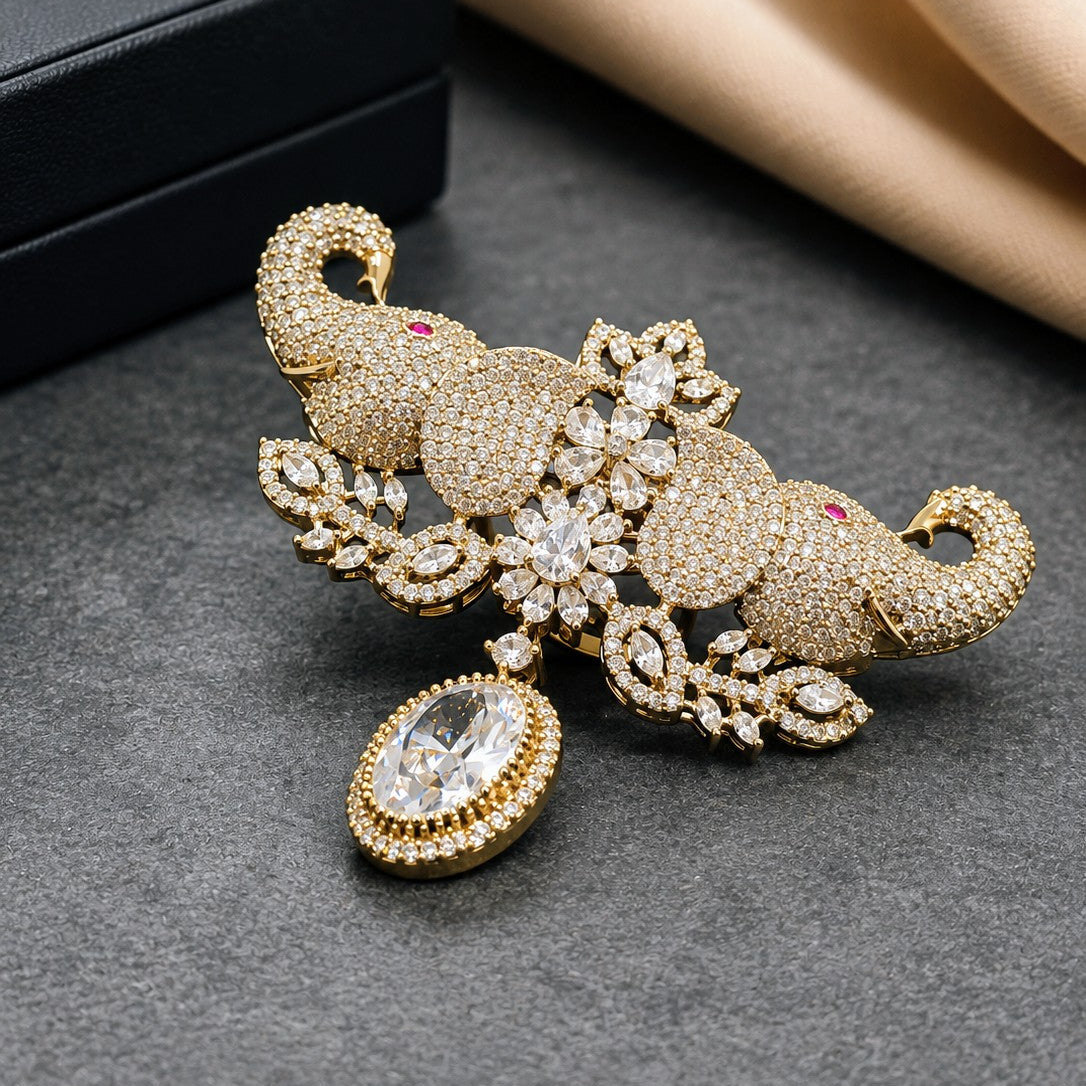 Twin Elephant Drop Ring