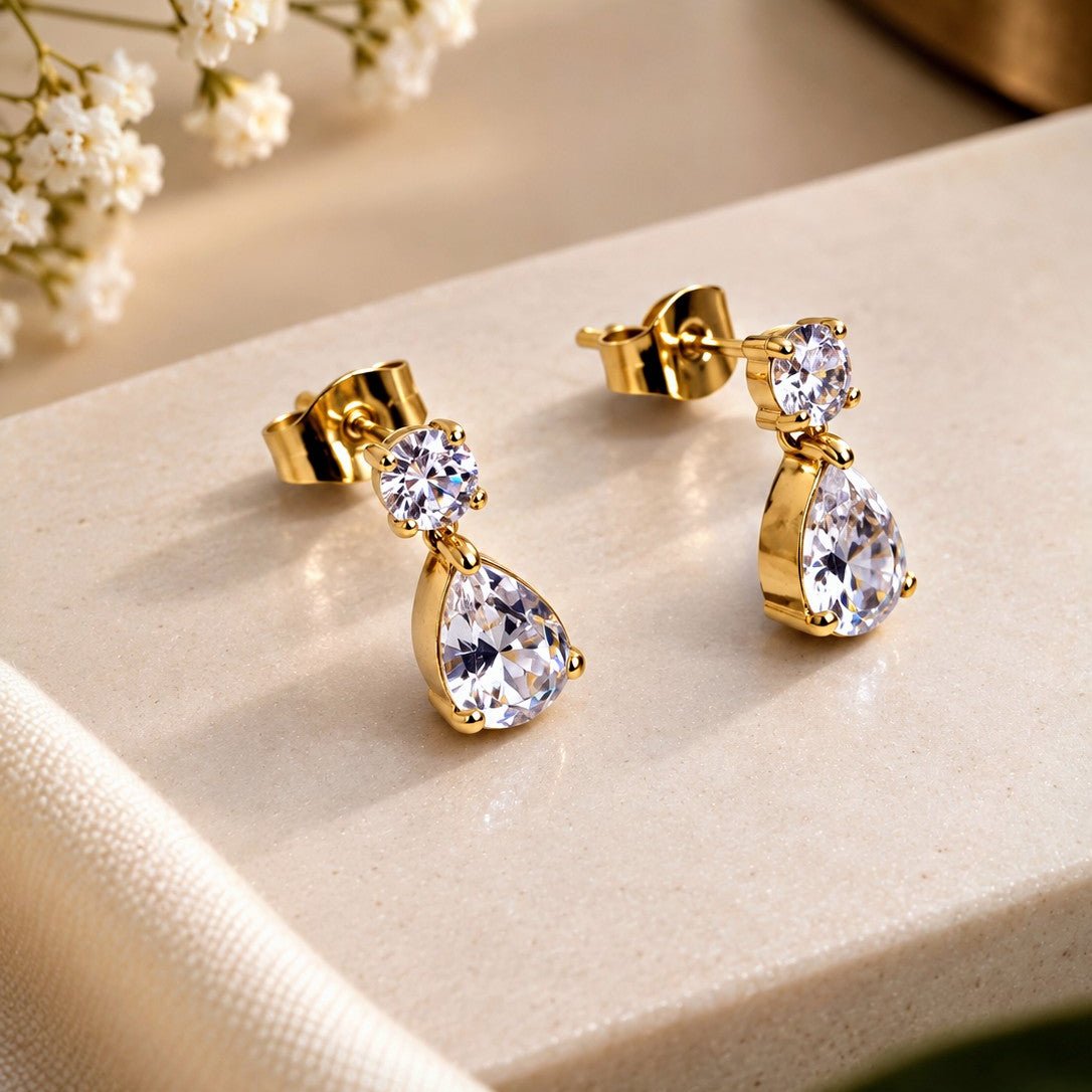 Round CZ Gem Drop Earrings