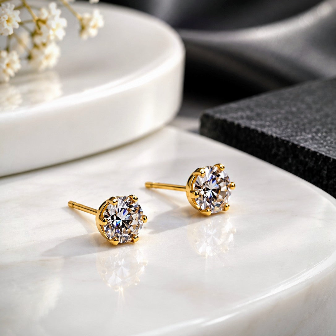 Round Solitaire CZ Stud Earrings