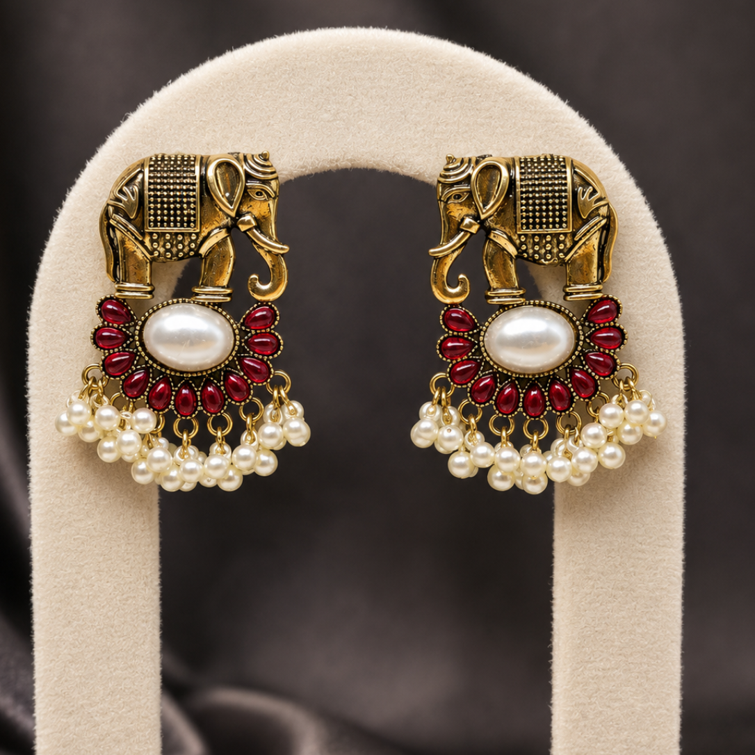Elephant Pearl Drop Earrings