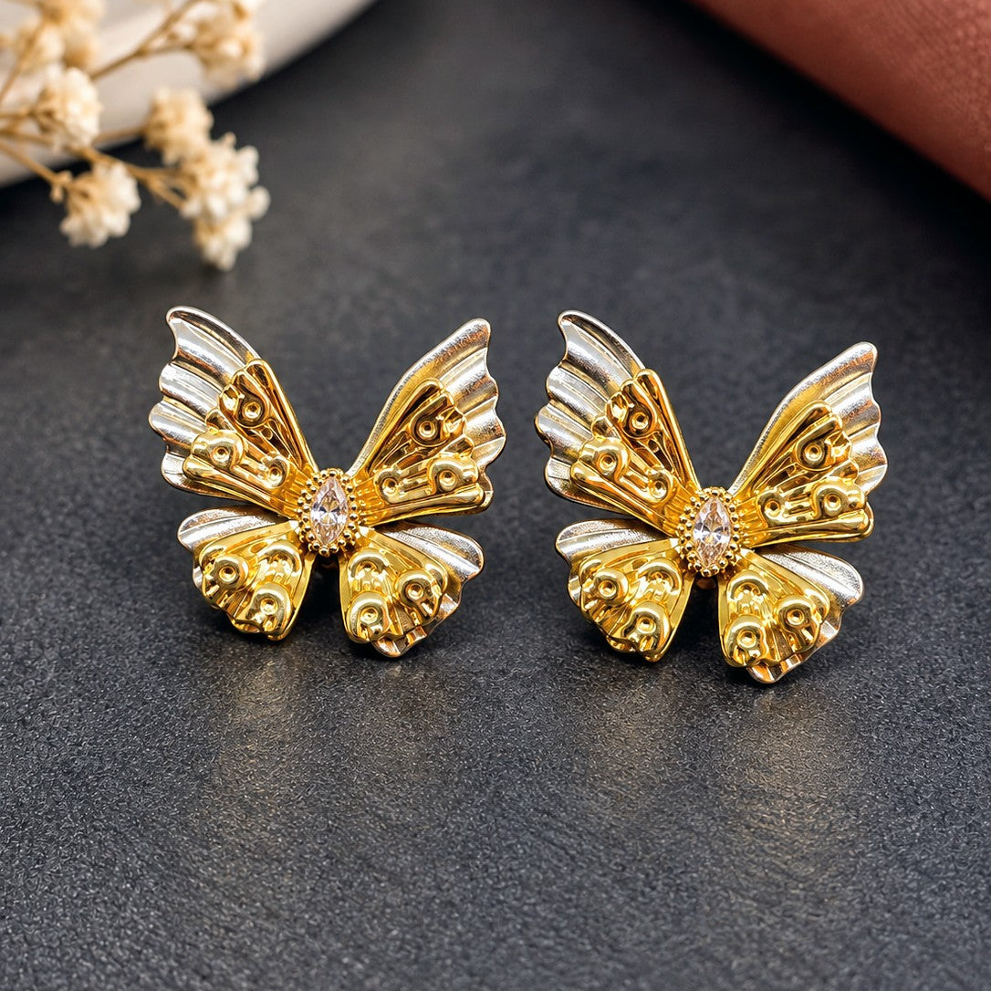 Two Tone Marquise CZ Butterfly Earrings