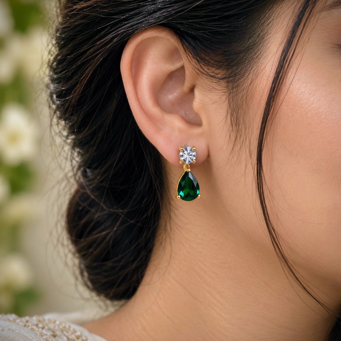 Round CZ Gem Drop Earrings