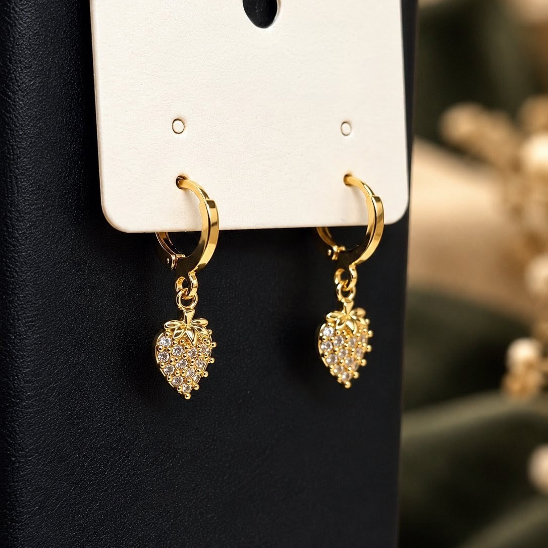 Pavé Strawberry Huggies Drop Earrings