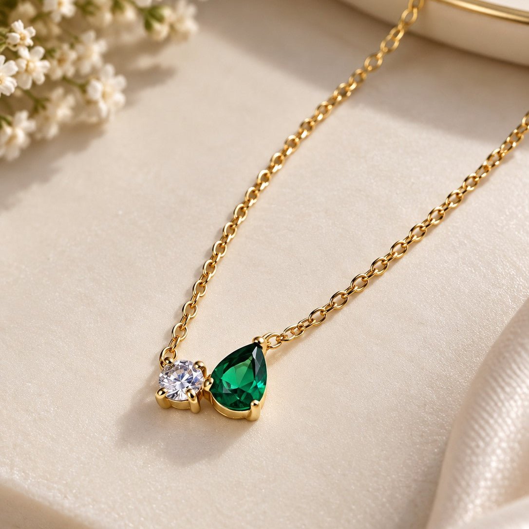 Pear Cut Duo Stone Pendant Necklace