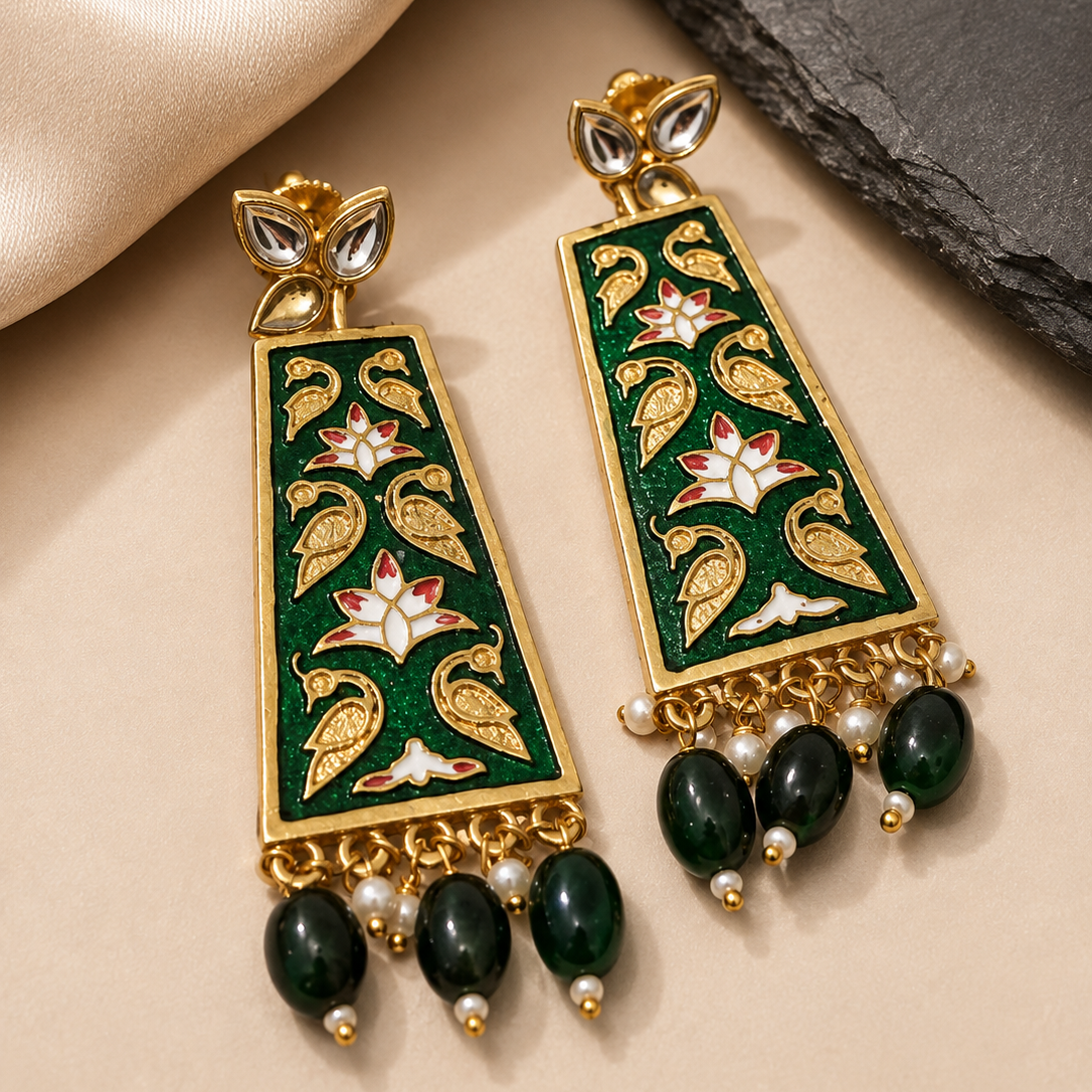 Meenakari Panel Drop Earrings