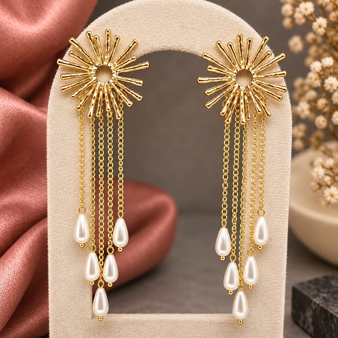Sunburst Pearl Tassel Earrings