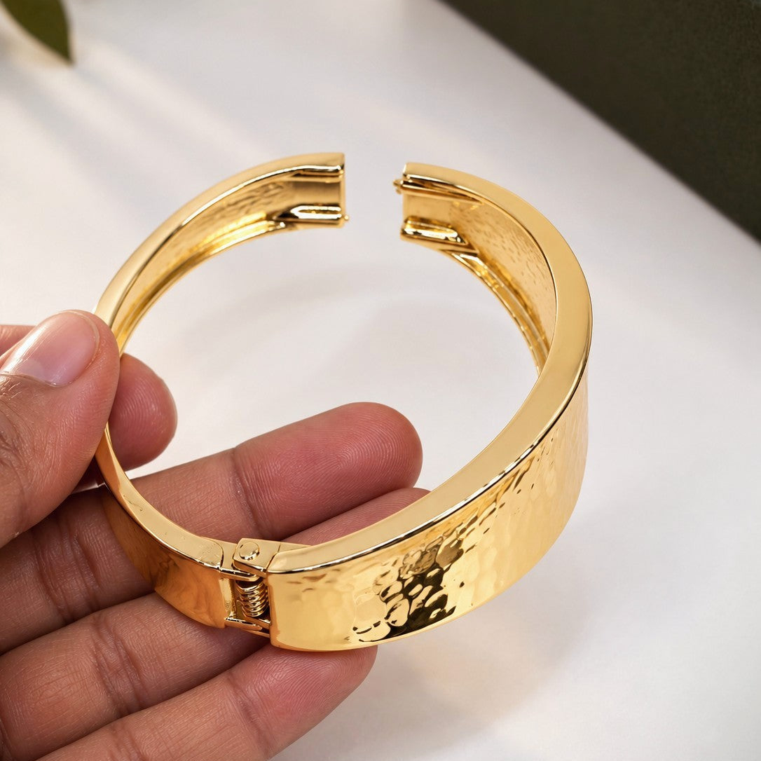 Hammered Concave Hinged Cuff Bangle