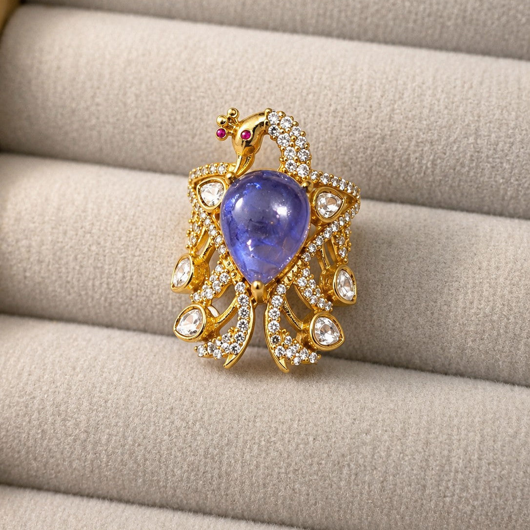 Peacock Feather Cabochon Ring