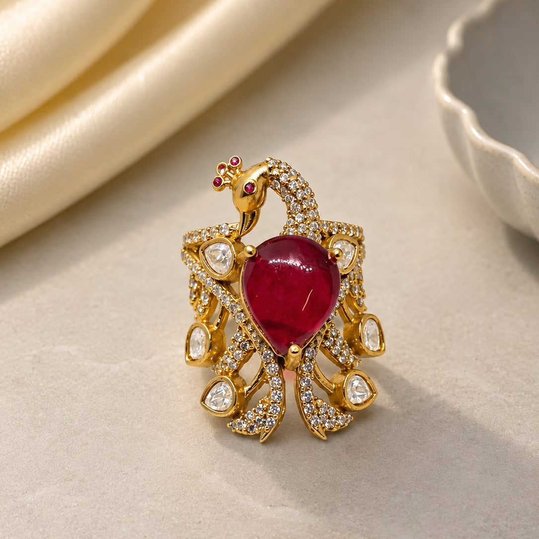Peacock Feather Cabochon Ring