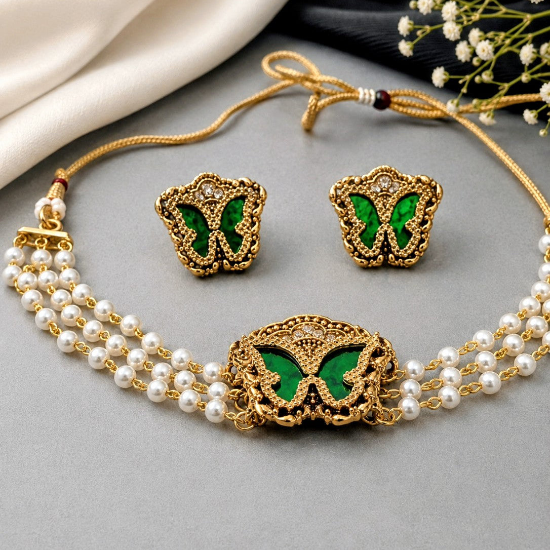 Butterfly Pearl Necklace Set
