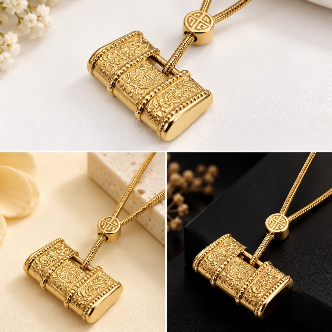 Engraved Barrel Pendant Necklace