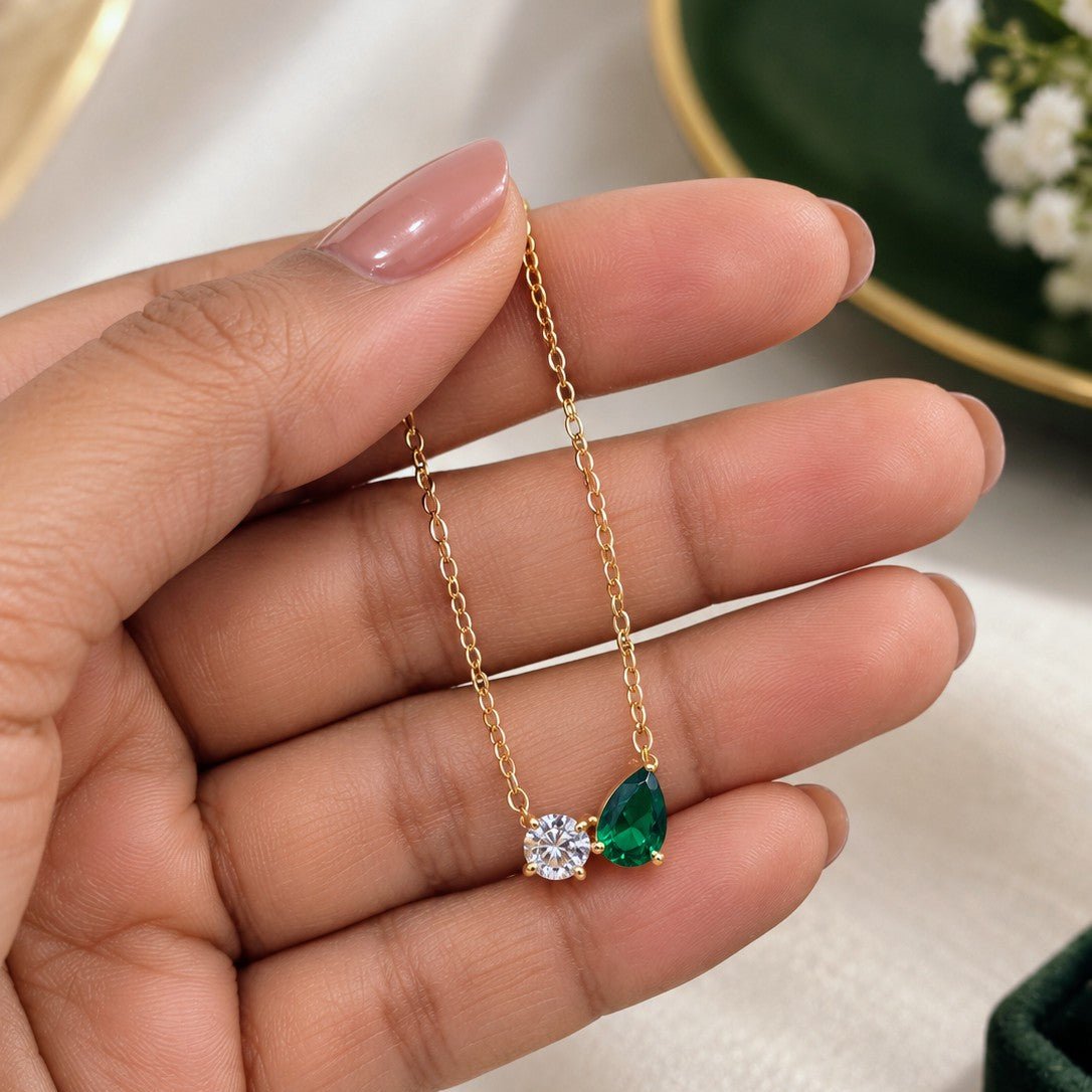 Pear Cut Duo Stone Pendant Necklace