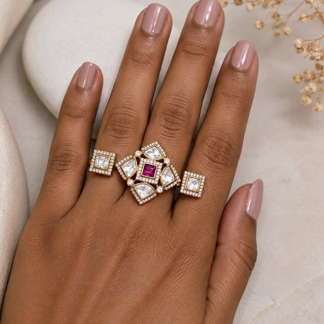 Polki Cluster Double Ring