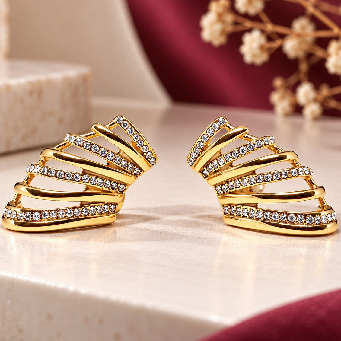 CZ Pavé Tiered Bar Earrings