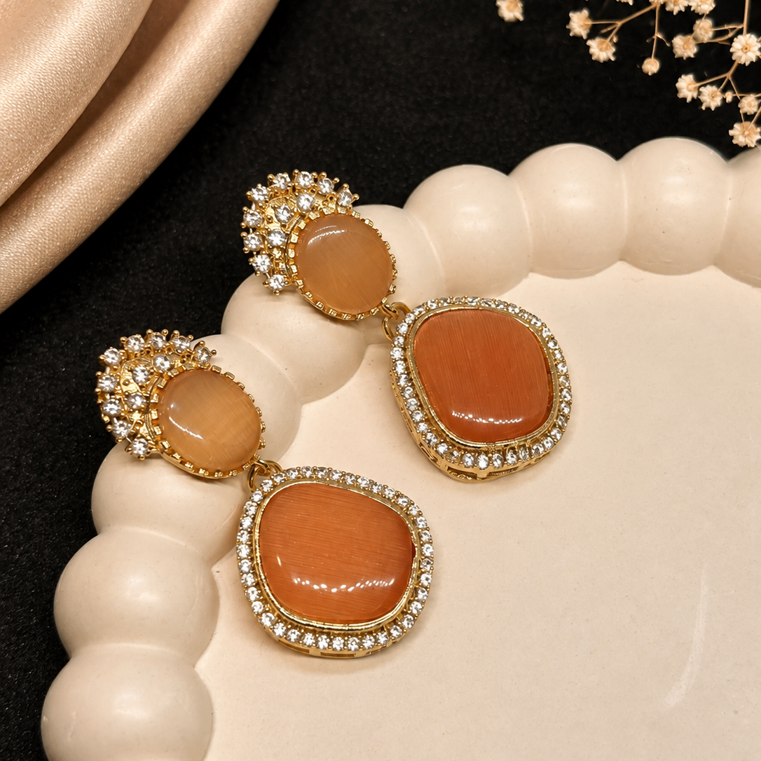 Cabochon Halo Drop Earrings