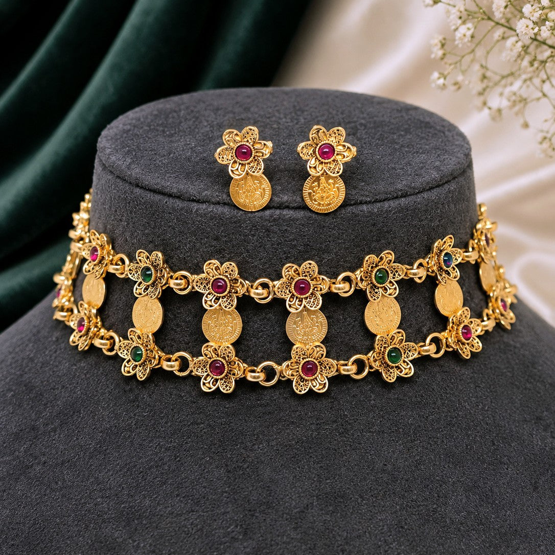Floral Coin Choker Set