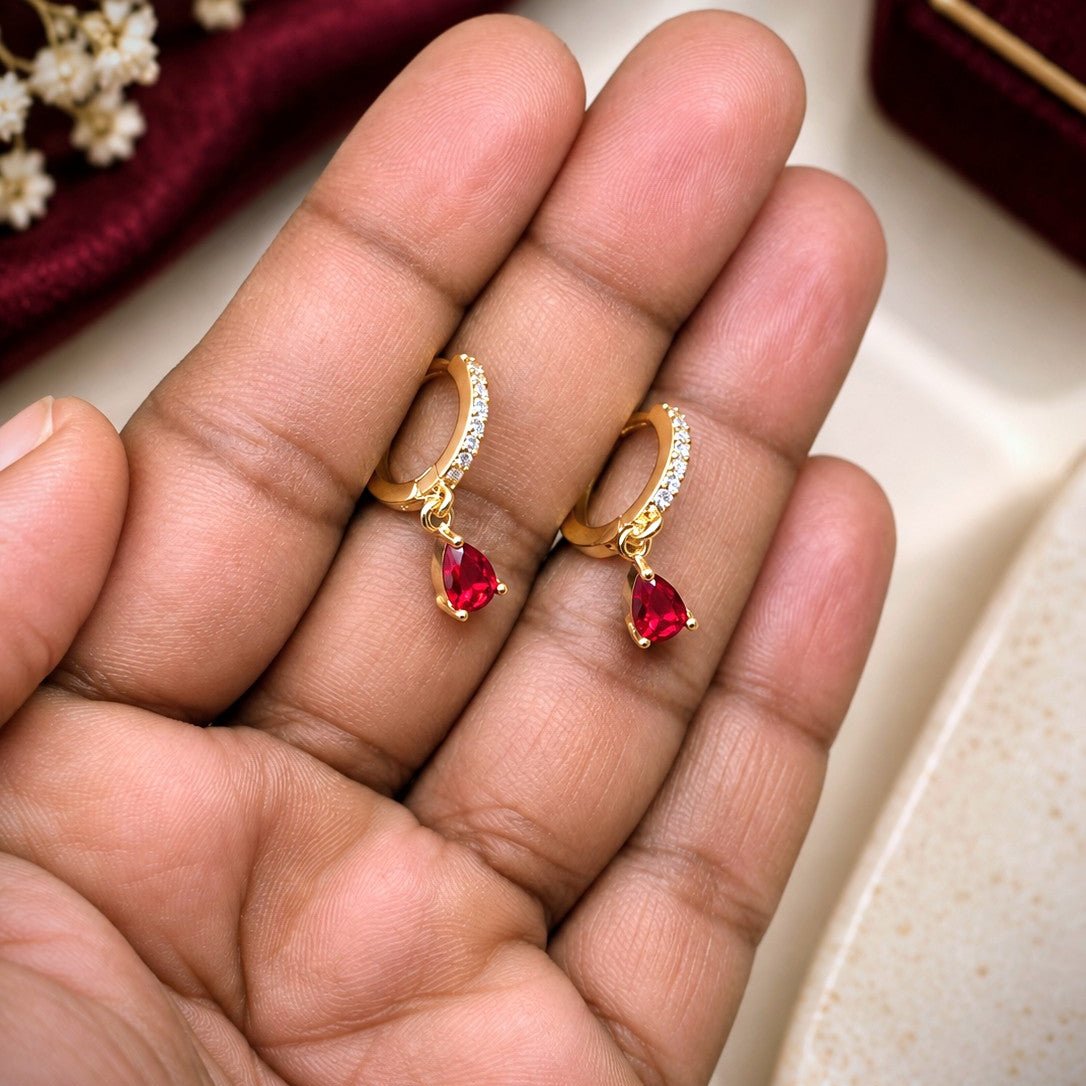 Pave Gem Teardrop Huggies Earrings
