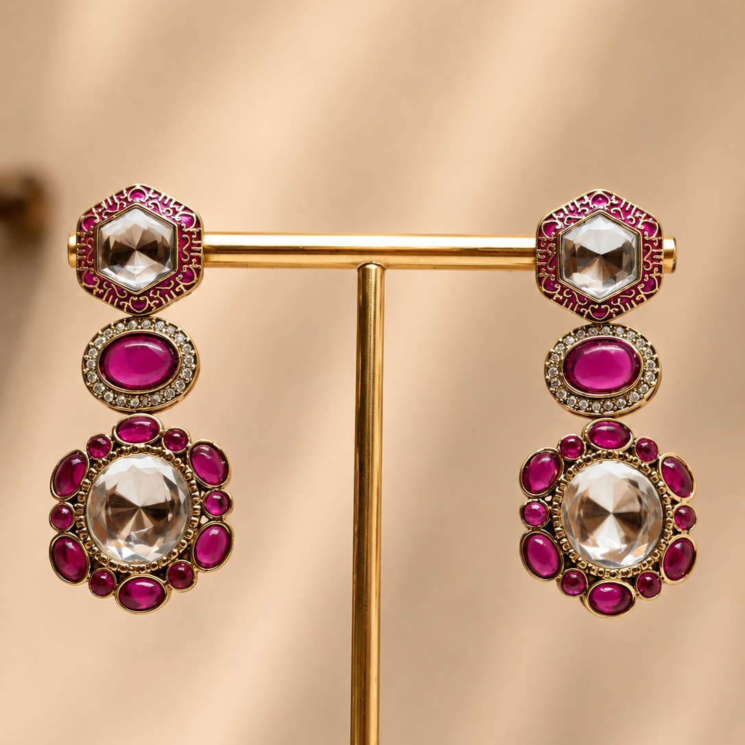 Tiered Cabochon Drop Earrings