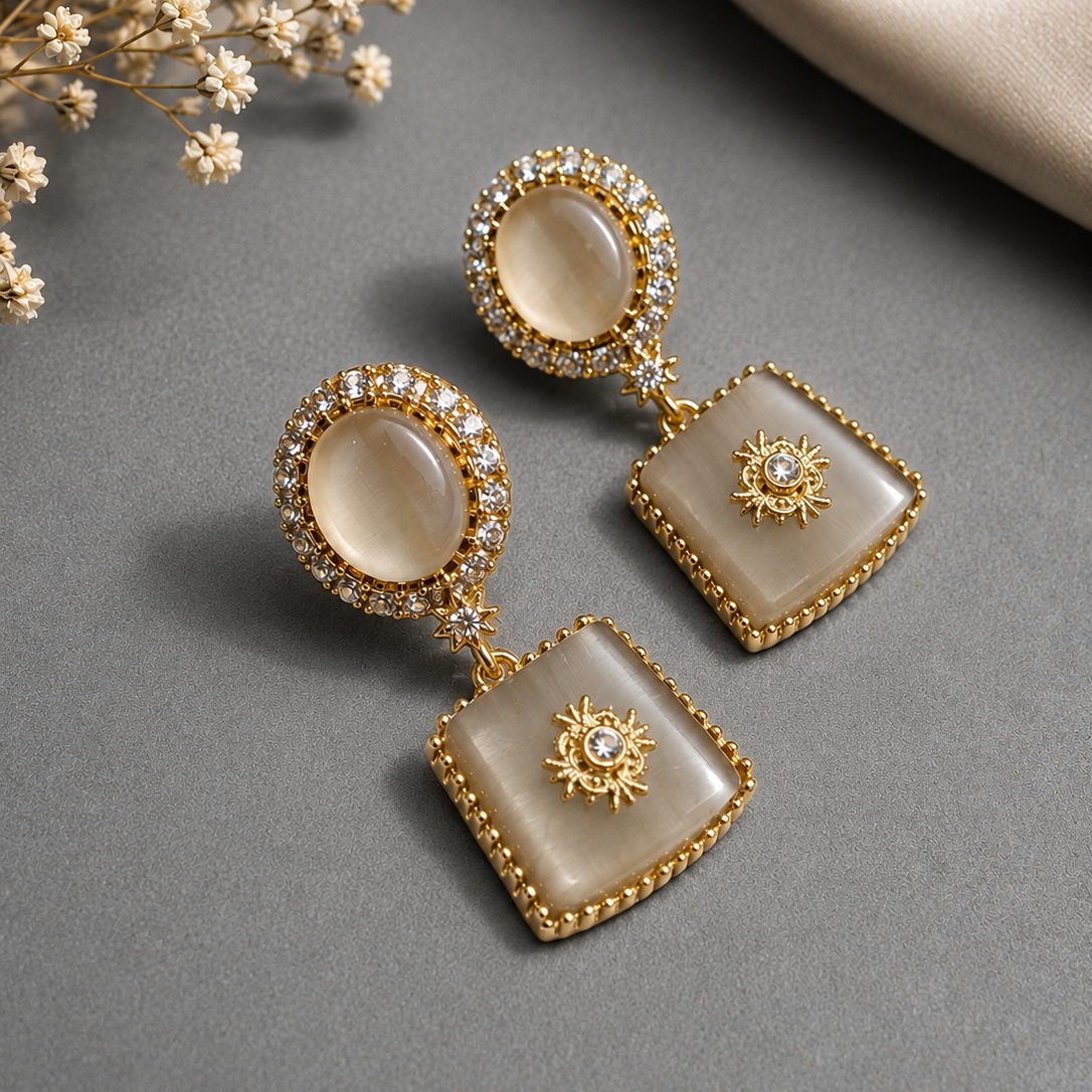 Smoky Cabochon Drop Earrings