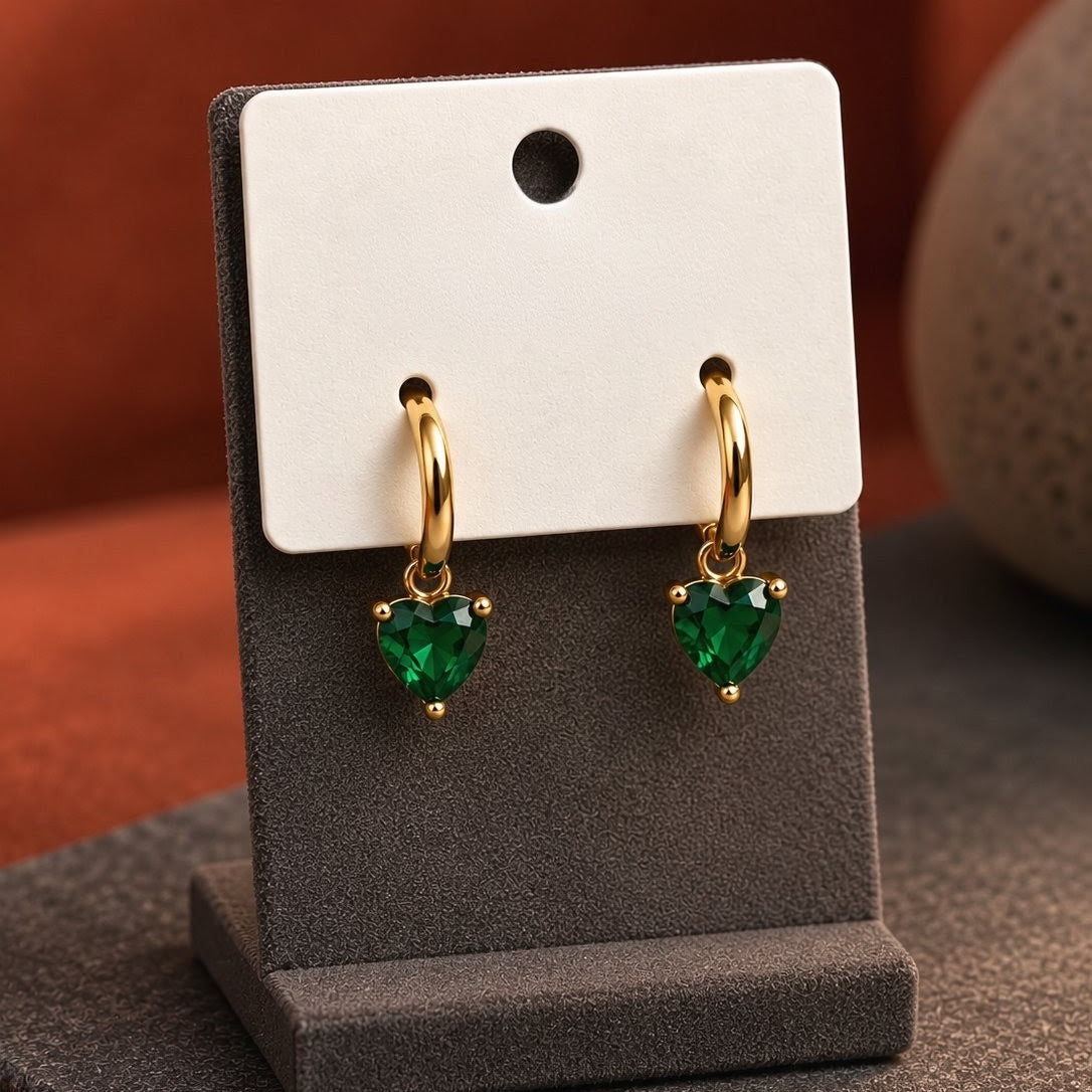 Heart Cut Stone Huggies Drop Earrings
