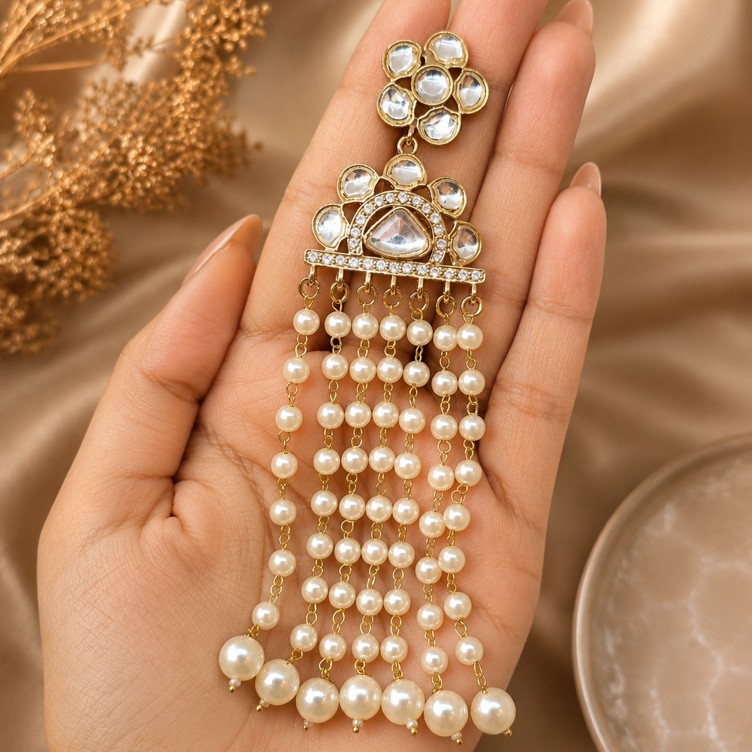 Kundan Pearl Tassel Earrings