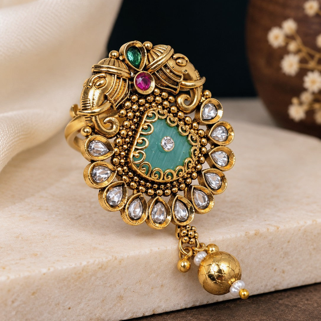 Elephant Medallion Kundan Ring