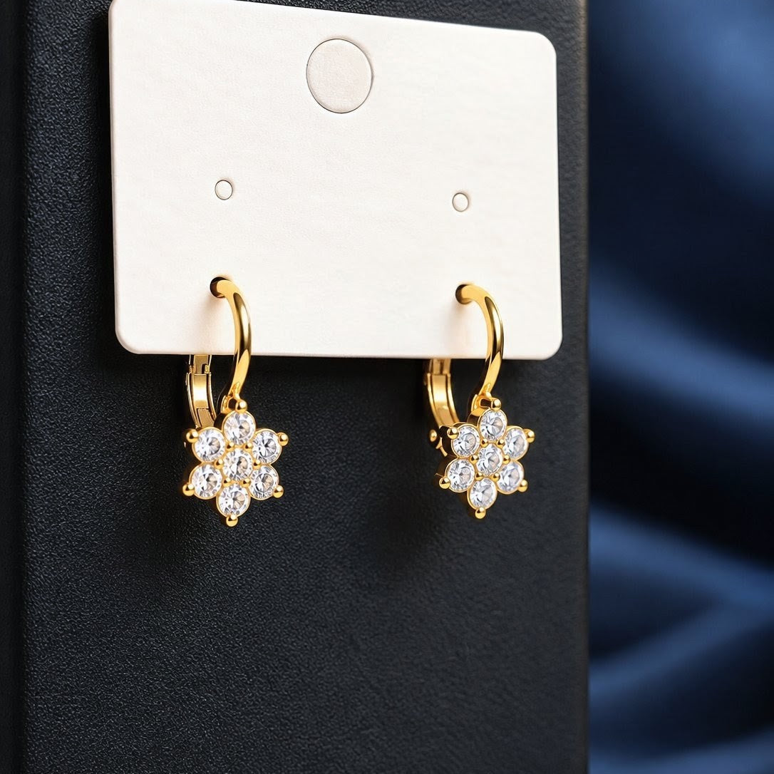 CZ Flower Cluster Leverback Earrings
