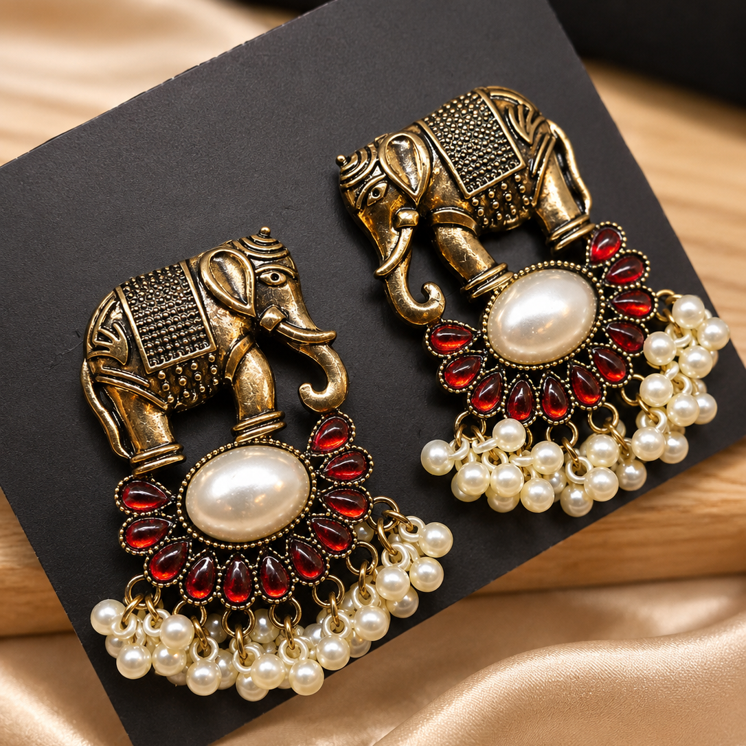 Elephant Pearl Drop Earrings