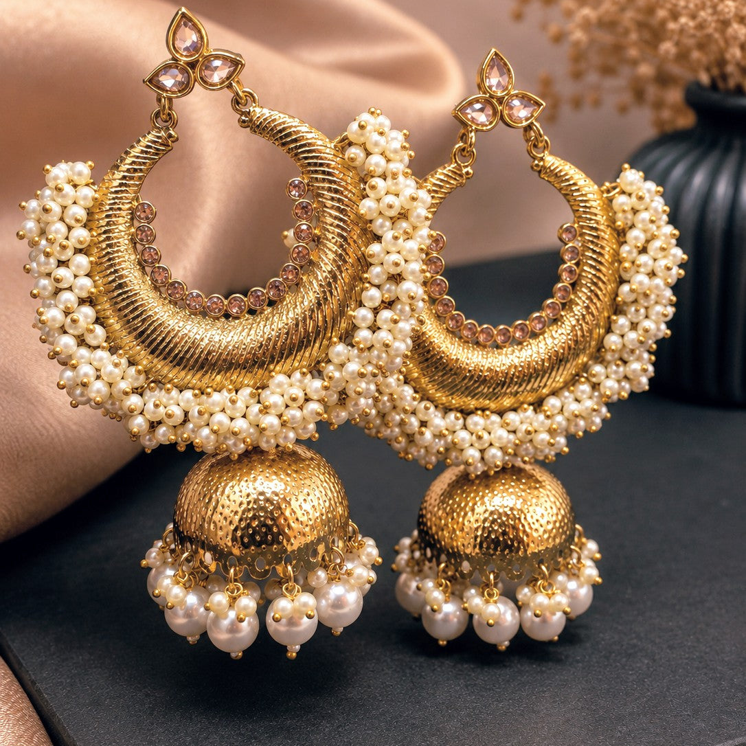 Chandbali Pearl Jhumka Earrings