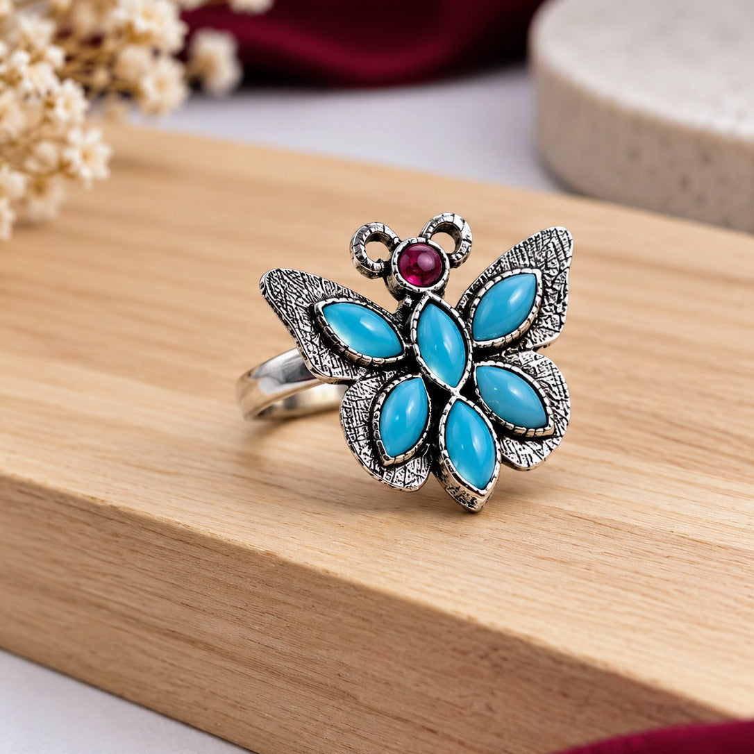 Oxidised Marquise Butterfly Ring