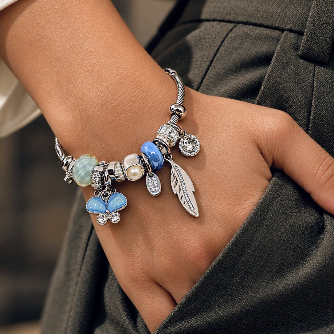Butterfly Feather Charm Bangle