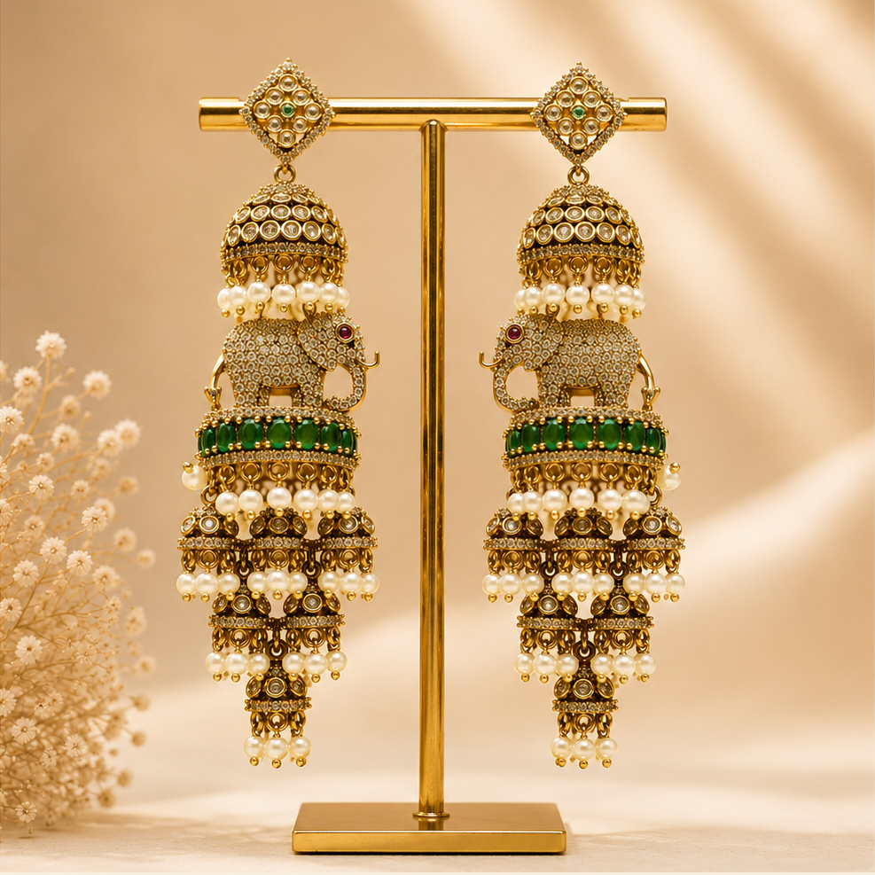 Elephant Tiered Jhumka Earrings