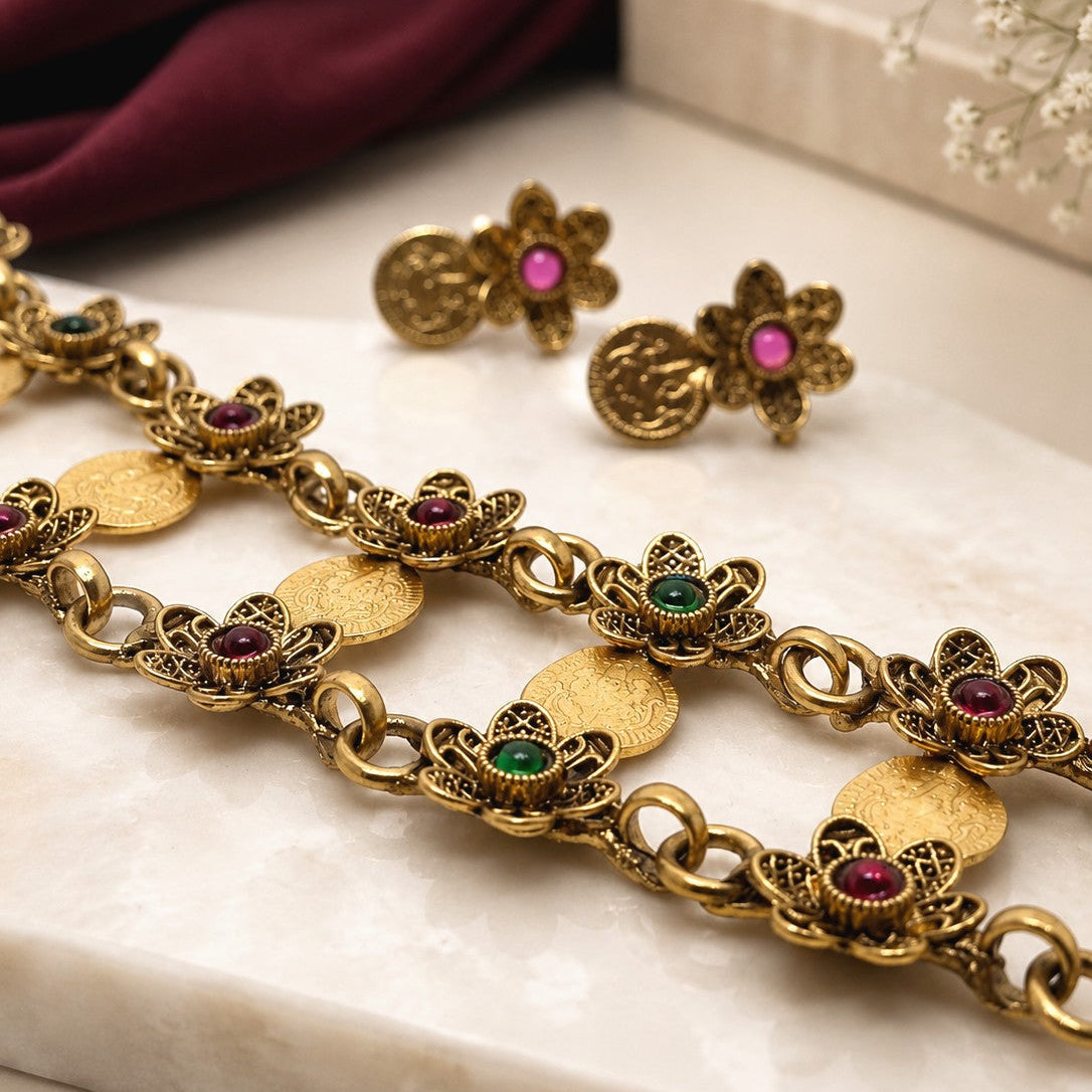 Floral Coin Choker Set