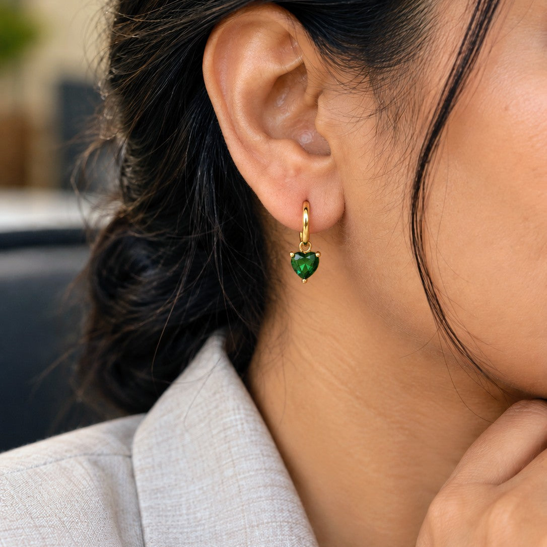 Heart Cut Stone Huggies Drop Earrings
