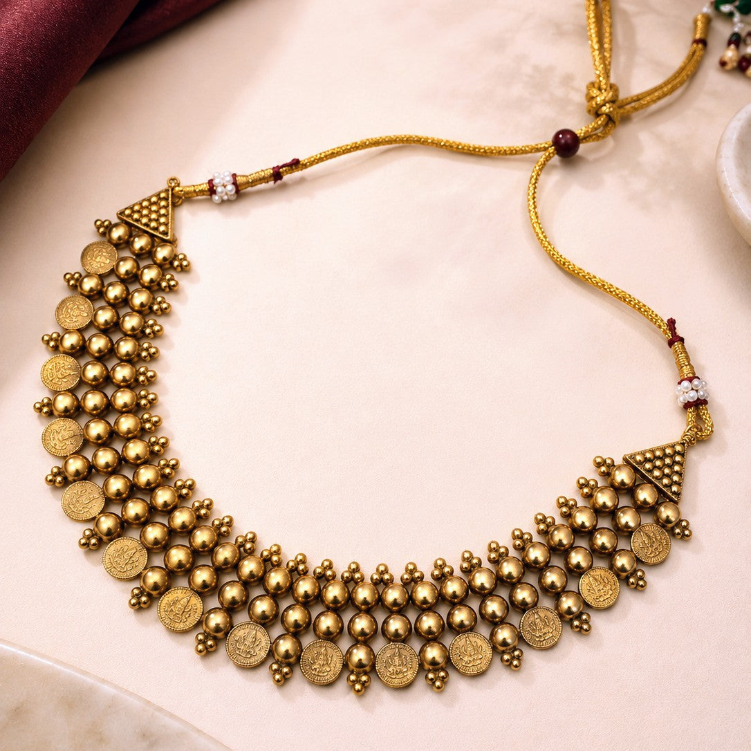 Beaded Coin Pendant Necklace