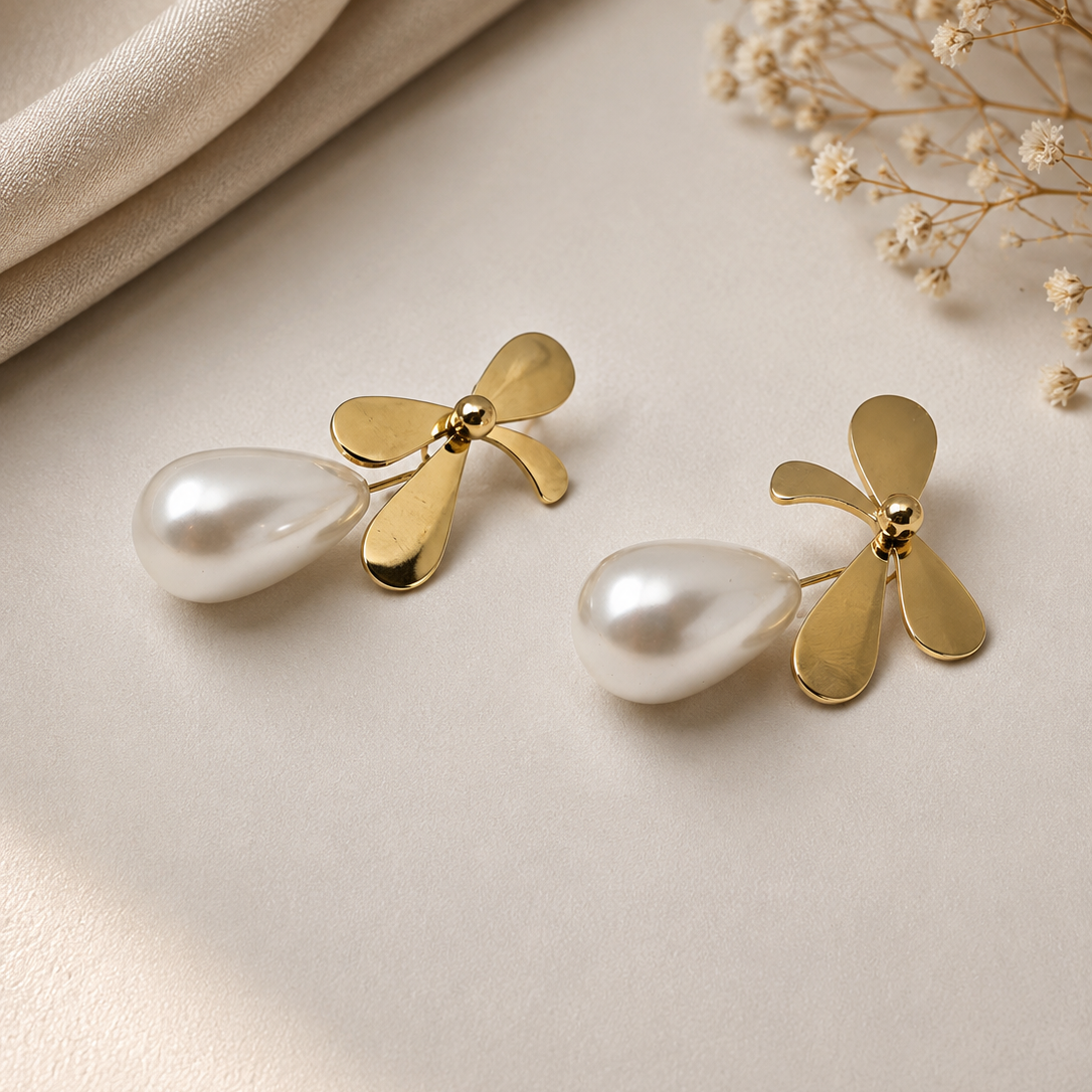 Petal Pearl Drop Earrings