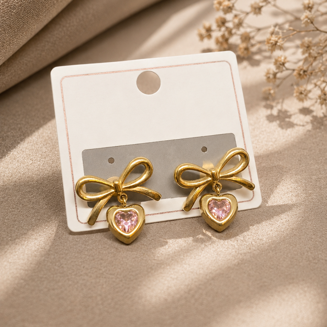 Bow Heart Drop Earrings