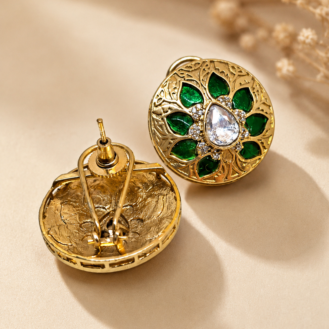 Enamel Leaf Stud Earrings