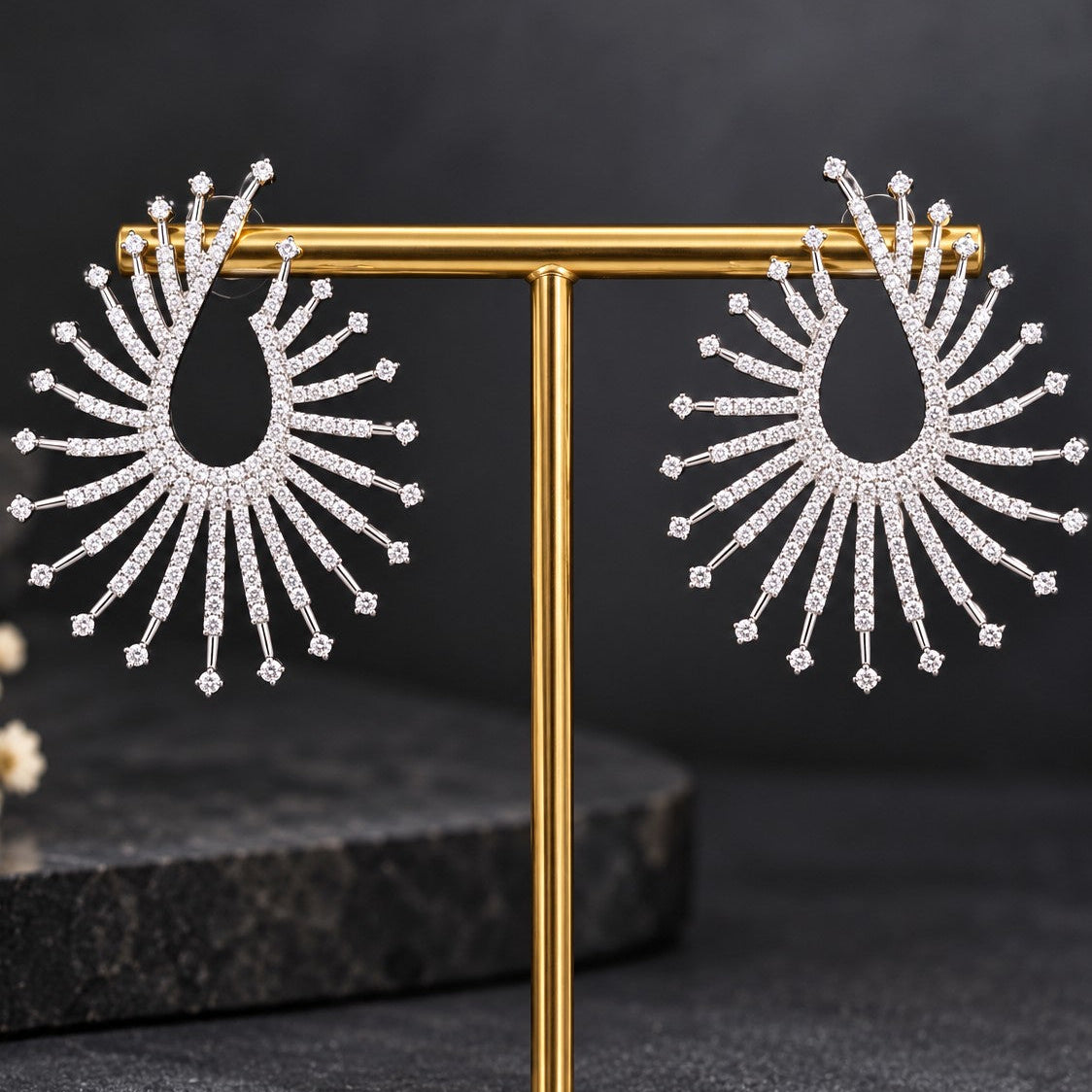 Silver Tone CZ Starburst Earrings